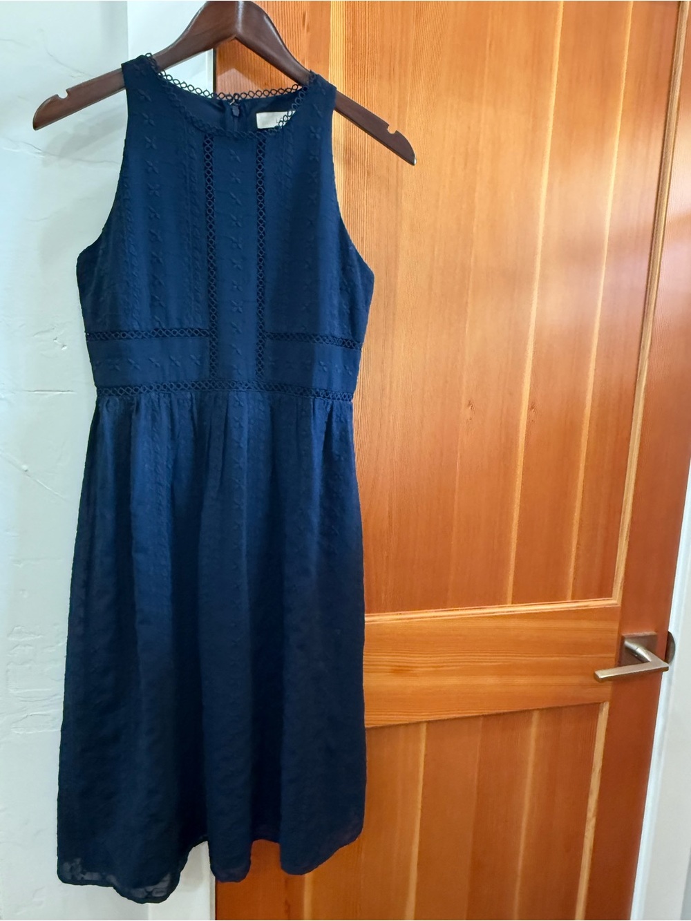 LOFT Navy Sleeveless Eyelet Midi Dress